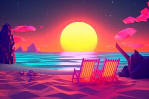 Low-Poly Neon Summer Beachscape photo