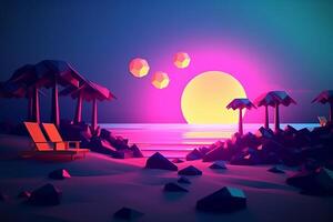 Low-Poly Neon Summer Beachscape photo
