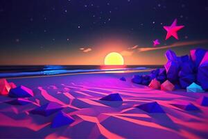 Low-Poly Neon Summer Beachscape photo