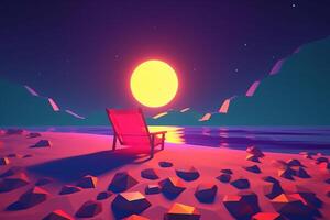 Low-Poly Neon Summer Beachscape photo