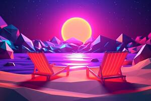 Low-Poly Neon Summer Beachscape photo