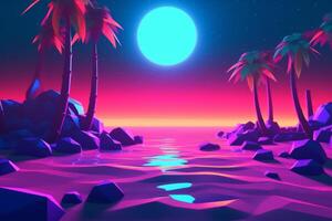 Low-Poly Neon Summer Beachscape photo