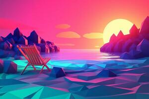 Low-Poly Neon Summer Beachscape photo