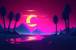 Low-Poly Neon Summer Beachscape photo