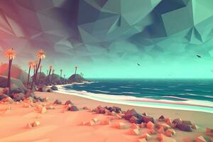 Low-Poly Stormy Summer Beachscape Generative AI photo