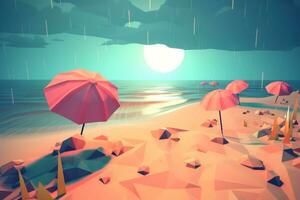 Low-Poly Stormy Summer Beachscape Generative AI photo