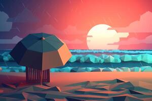 Low-Poly Stormy Summer Beachscape Generative AI photo