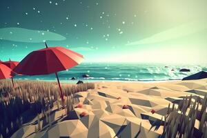 Low-Poly Stormy Summer Beachscape Generative AI photo