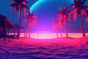 Low-Poly Neon Summer Beachscape Generative AI photo