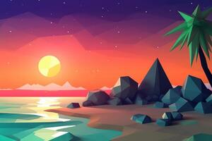 Low-Poly Summer Beachscape Generative AI photo