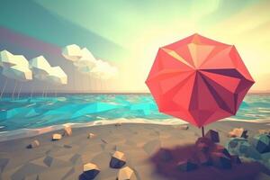 Low-Poly Stormy Summer Beachscape Generative AI photo