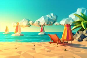 Low-Poly Summer Beachscape Generative AI photo