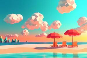 Low-Poly Summer Beachscape Generative AI photo