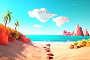 Low-Poly Summer Beachscape Generative AI photo