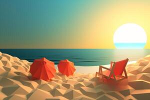 Low-Poly Summer Beachscape Generative AI photo