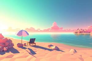 Low-Poly Summer Beachscape Generative AI photo