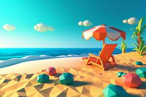 Low-Poly Summer Beachscape Generative AI photo