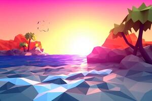 Low-Poly Summer Beachscape Generative AI photo