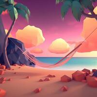 Low-Poly Summer Beachscape Generative AI photo