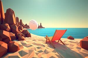 Low-Poly Summer Beachscape Generative AI photo