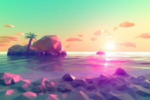 Low-Poly Summer Beachscape Generative AI photo