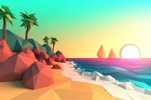 Low-Poly Summer Beachscape Generative AI photo