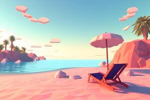 Low-Poly Summer Beachscape Generative AI photo