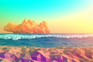 Low-Poly Summer Beachscape Generative AI photo