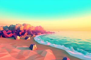 Low-Poly Summer Beachscape Generative AI photo