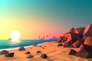 Low-Poly Summer Beachscape Generative AI photo