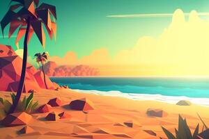 Low-Poly Summer Beachscape Generative AI photo