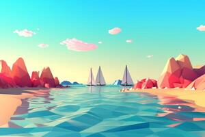 Low-Poly Summer Beachscape Generative AI photo