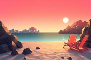 Low-Poly Summer Beachscape Generative AI photo