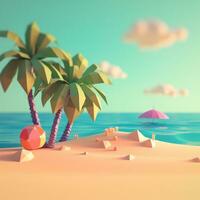 Low-Poly Summer Beachscape Generative AI photo