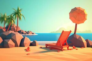 Low-Poly Summer Beachscape Generative AI photo