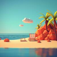 Low-Poly Summer Beachscape Generative AI photo