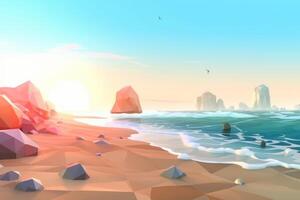 Low-Poly Summer Beachscape Generative AI photo