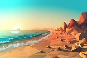 Low-Poly Summer Beachscape Generative AI photo