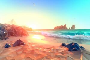 Low-Poly Summer Beachscape Generative AI photo