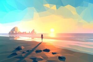 Low-Poly Summer Beachscape Generative AI photo