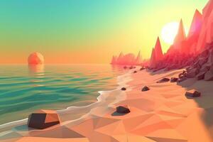 Low-Poly Summer Beachscape Generative AI photo