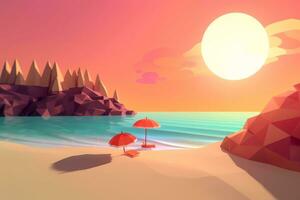 Low-Poly Summer Beachscape Generative AI photo