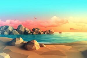 Low-Poly Summer Beachscape Generative AI photo