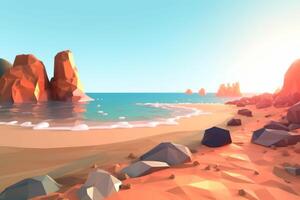 Low-Poly Summer Beachscape Generative AI photo