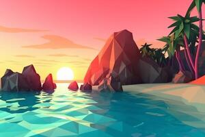 Low-Poly Summer Beachscape Generative AI photo