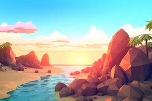 Low-Poly Summer Beachscape photo