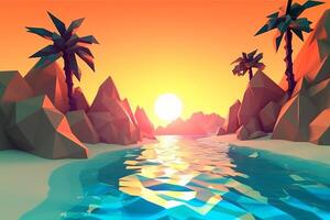 Low-Poly Summer Beachscape Generative AI photo