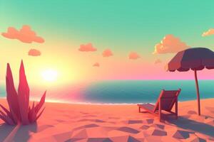 Low-Poly Summer Beachscape Generative AI photo