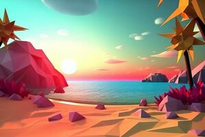 Low-Poly Summer Beachscape Generative AI photo