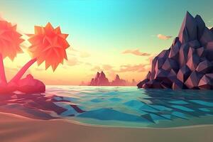 Low-Poly Summer Beachscape Generative AI photo